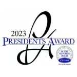 2023 Presidents Award badge with the Carrier Factory Authorized Dealer seal